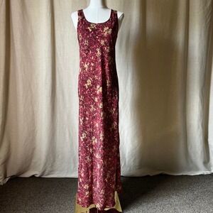 Vintage Harari Silk Abstract Print Maxi Dress 90s Red Bias Cut Slip Dress M